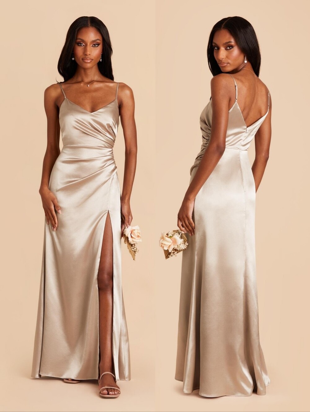 Birdy Grey Catherine Dress Shiny Satin Neutral Champagne Small Bridesmaid